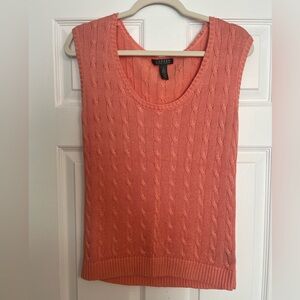 Ralph Lauren Coral Cable-Knit Scoop Neck Sweater Vest